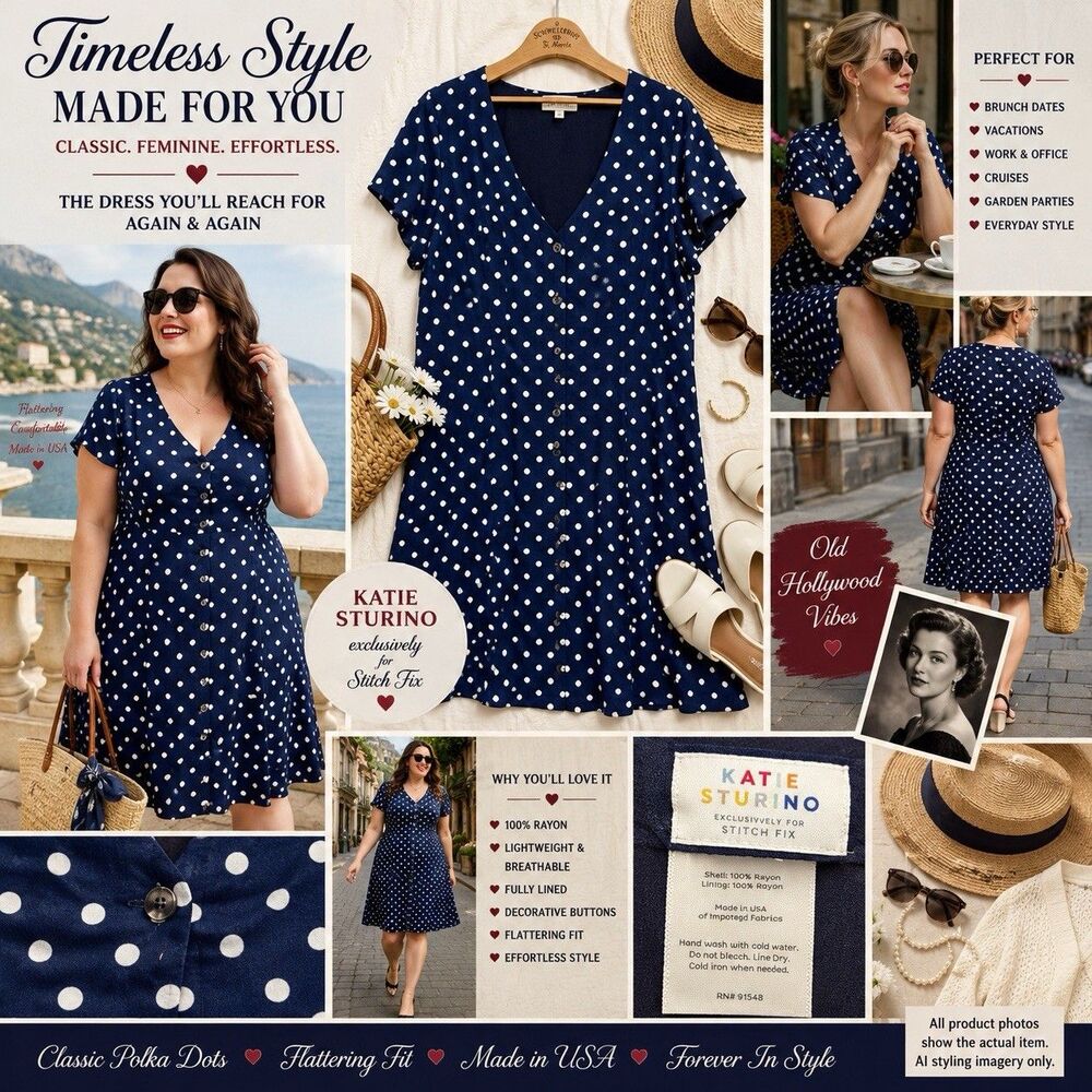 EUC Katie Sturino Chiara Polka Dot Dress XXL Made USA Retro Rockabilly Classic